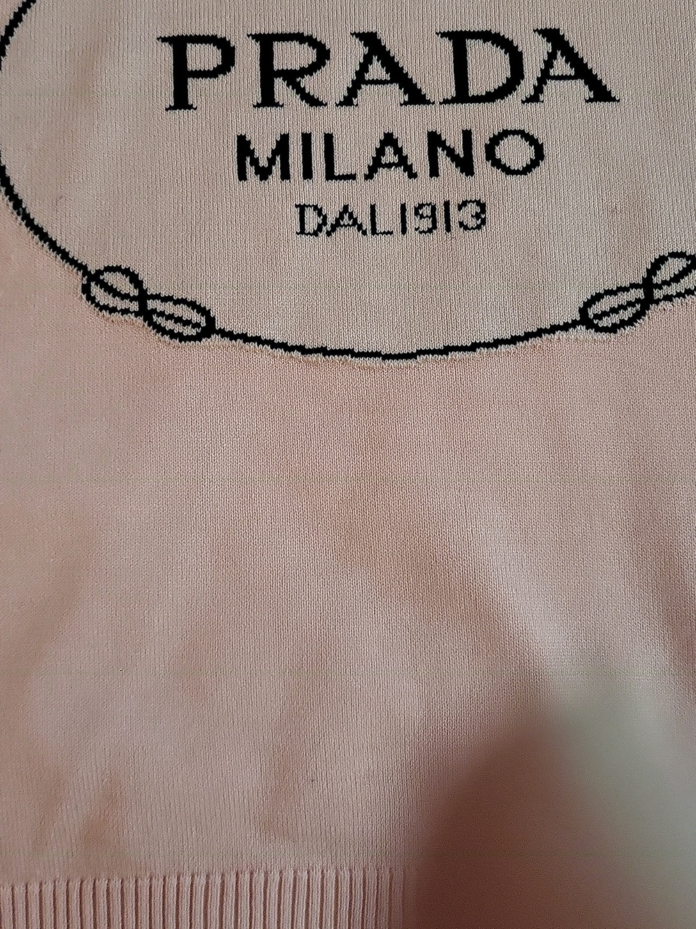 Prada Pink Logo Short-Sleeve Knit Top 20 Across 21 Up & down - Picture 2 of 12